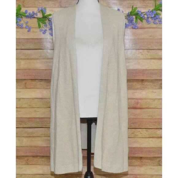 J. Jill Ladies Beige Open Front Silk Blend Sleeveless Long Cardigan Sweater XL - Picture 1 of 10